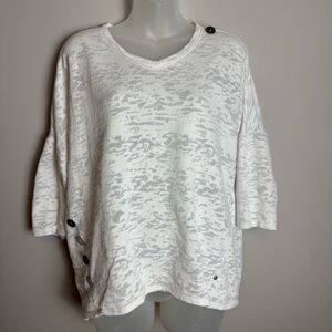 Neon Buddha White Sheer 3/4 Length Sleeve Top With Buttons Size Large